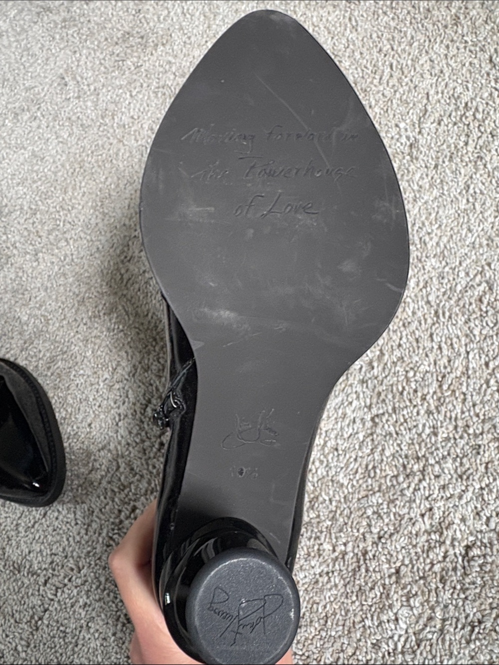Fluevog Rashida Black Patent Ankle Boots with Sculpted Heel - Picture 3 of 10